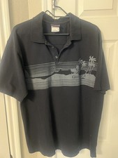 Vintage Quicksilver Polo Shirt XL Casual Mens Black Surf Palm Trees Beach