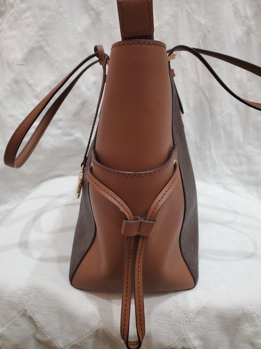Michael Kors Gilly Travel MK Brown Large Drawstring Zip Top Tote Shoulder Bag - Picture 7 of 24