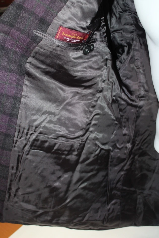 Chaqueta Blazer Ermenegildo Zegna Trofeo Lana Cachemira Púrpura Cuadros 44 R Hong Kong Foto 4 de 4