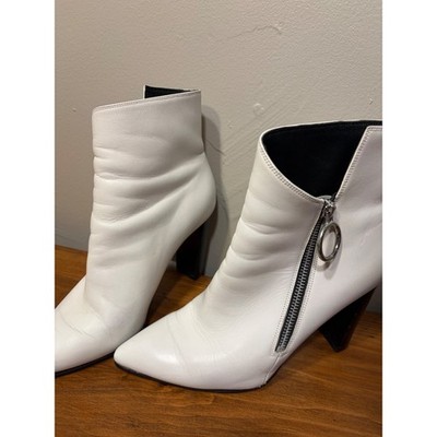 PAIGE KATE Bootie in white Panna leather Heel Ankle Boots with Ring Zip Size 8
