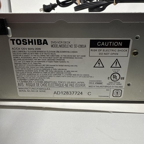 Toshiba SD-V280U DVD VCR Combo VHS Player Recorder With Cables Tested Works - Picture 10 of 11
