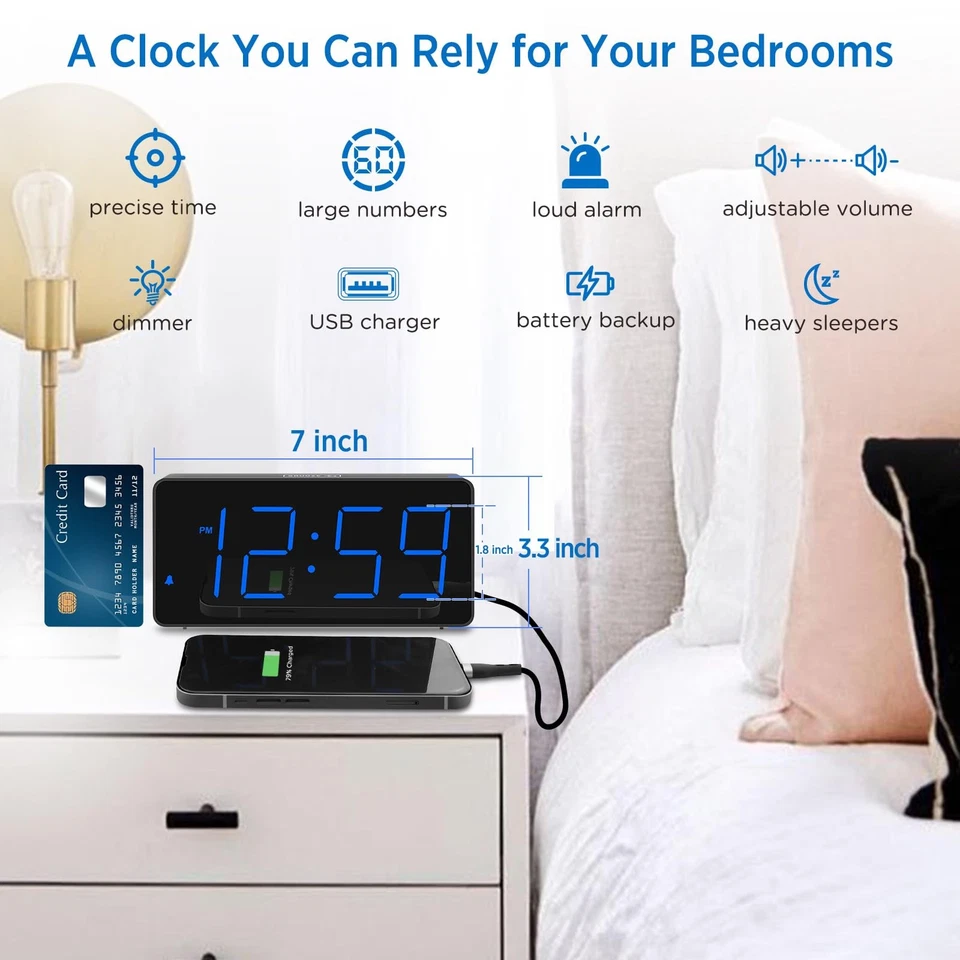 Digital Alarm Clock for Bedroom Bedside, Loud Alarm Clock for Heavy Sleepers - Image 2 of 4