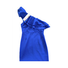 DOKOTOO Blue Bodycon Dress One Shoulder Ruffle Sleeveless Short Zip Women