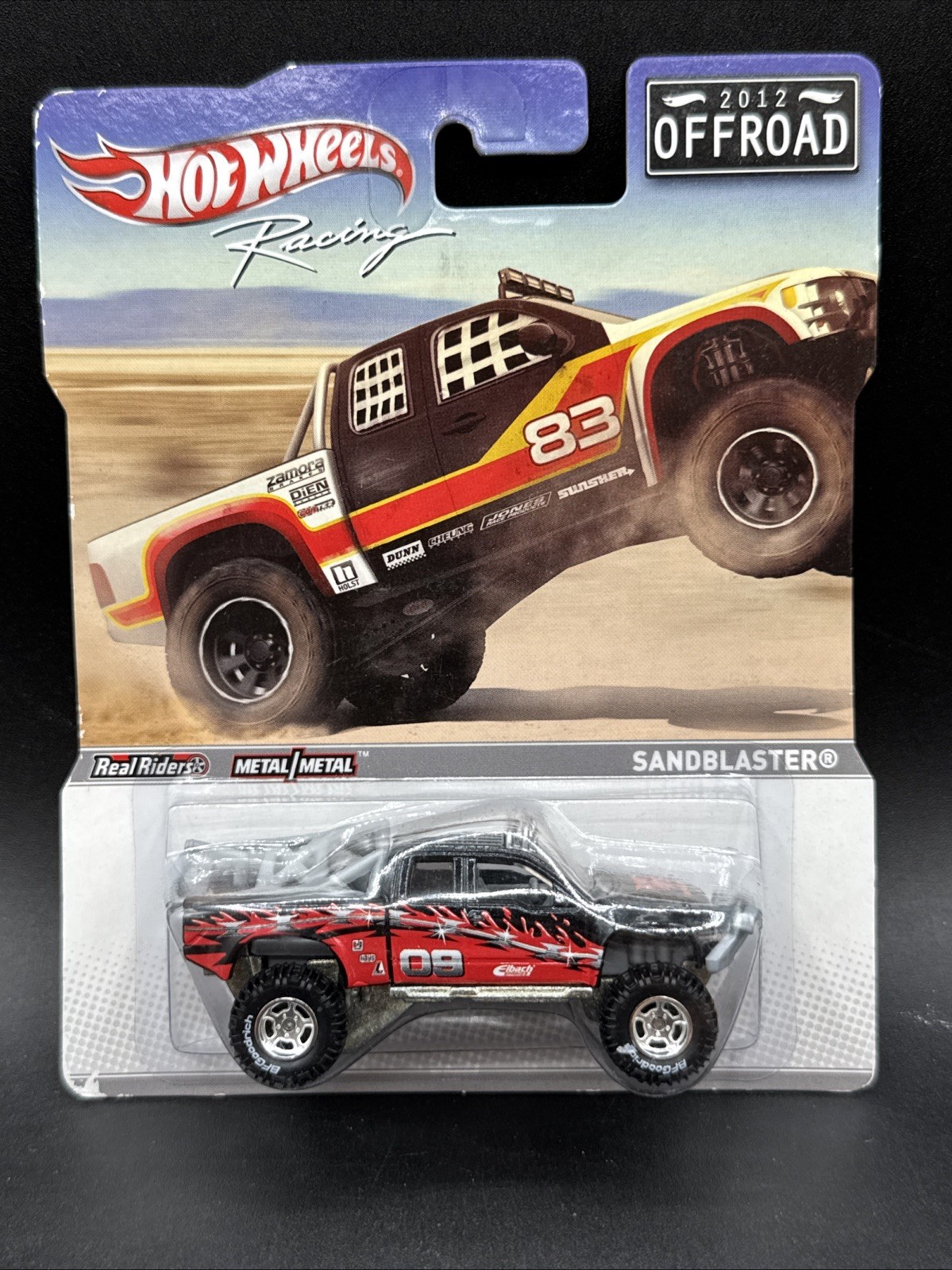 2011 Hot Wheels OFFROAD SANDBLASTER black red flames very nice RACING DESERT