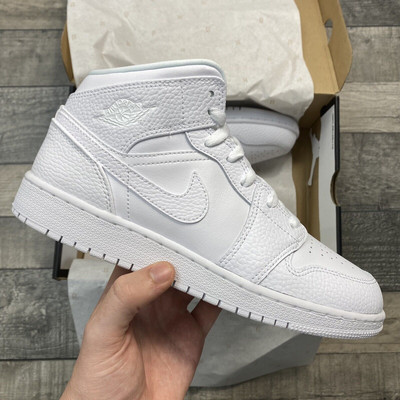 NIKE SNEAKER AIR JORDAN 1 MID GS TRIPLE WHITE GRÖßE UK4 US4,5Y EUR36,5