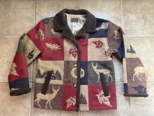 PENDLETON Originals Women's VTG Wool Blanket Coat deer print brown Small EUC