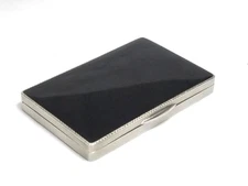 RARE ASPREY VINTAGE ART DECO STERLING SILVER & ENAMEL BOX, TOBACCO, LONDON 1933