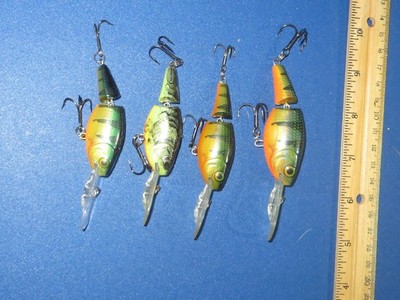 Lot of 4 Rapala Jointed Shad Rap JSR5 JSR7 Crankbait Lures - Perch