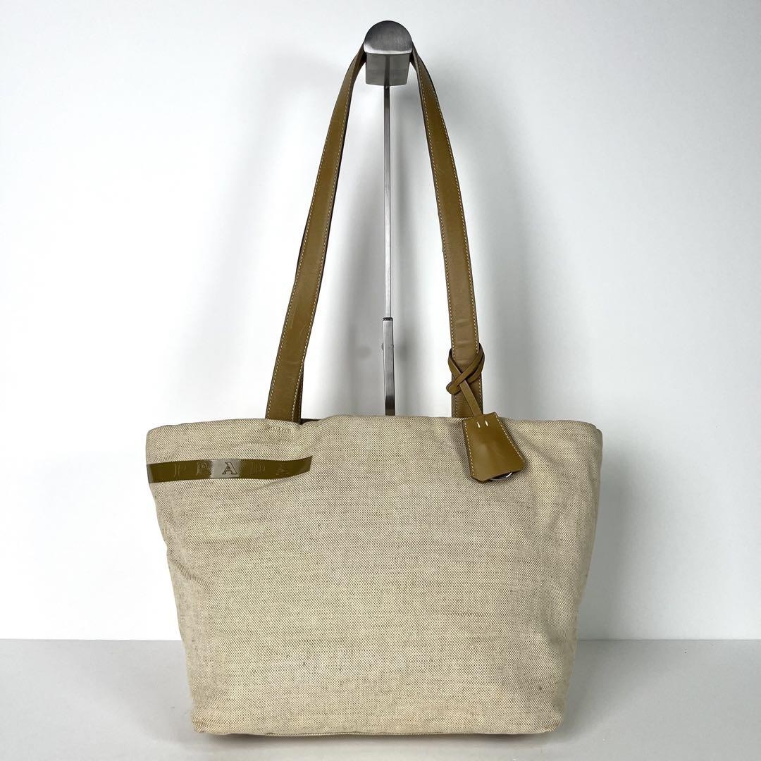 PRADA SPORT Beige Canvas Tote Bag with Logo Engraving 00s Vintage Japan