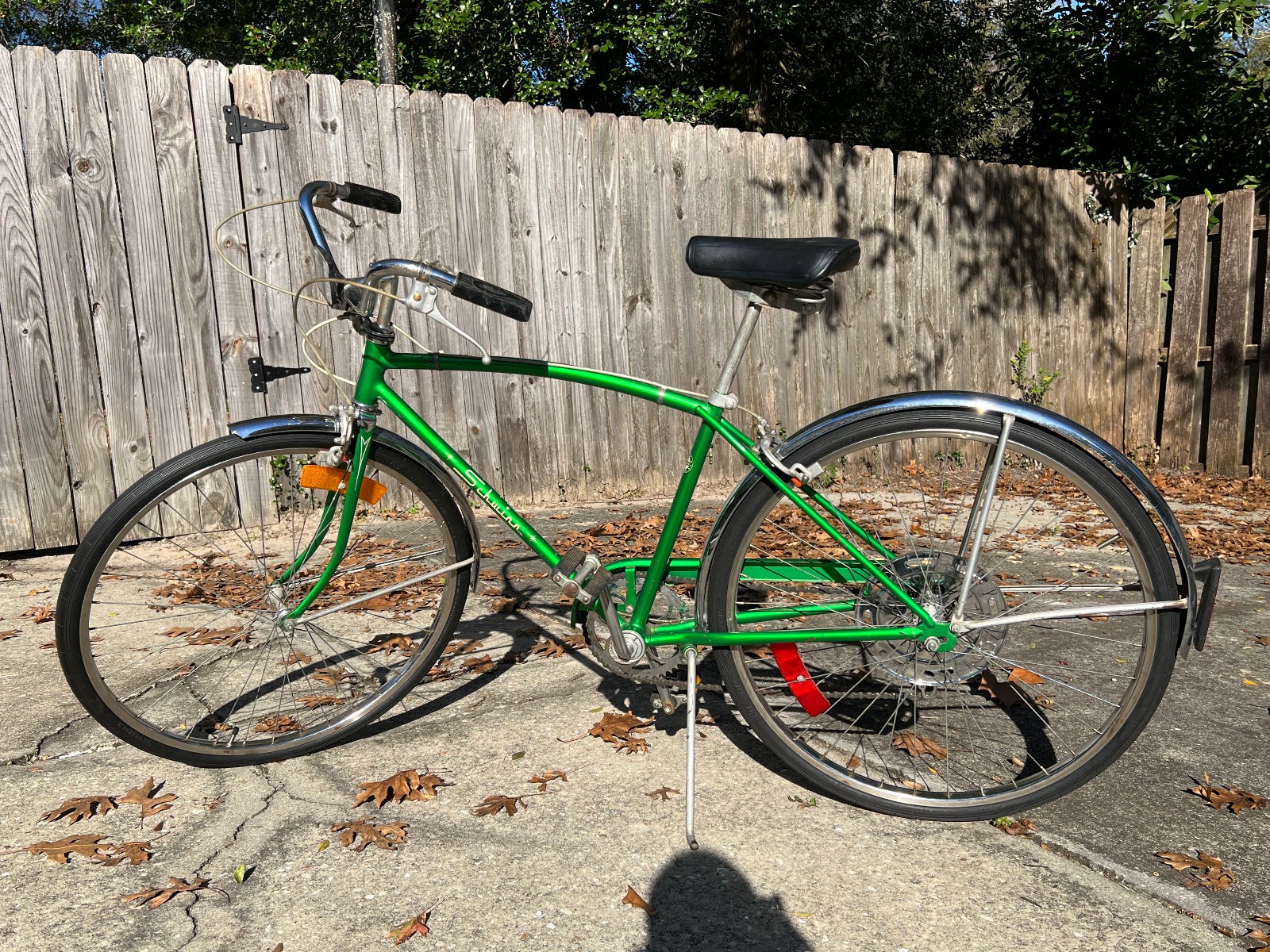 Vintage 1975 Scwhinn Collegiate Bicycle, 5 speed, green, 17 
