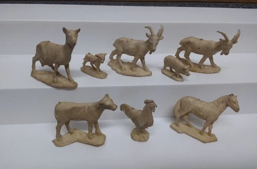 Marx Rubber Playset Animals  1950s 7Pc Cow Horse Goat Lamb Rooster-FREE Ship