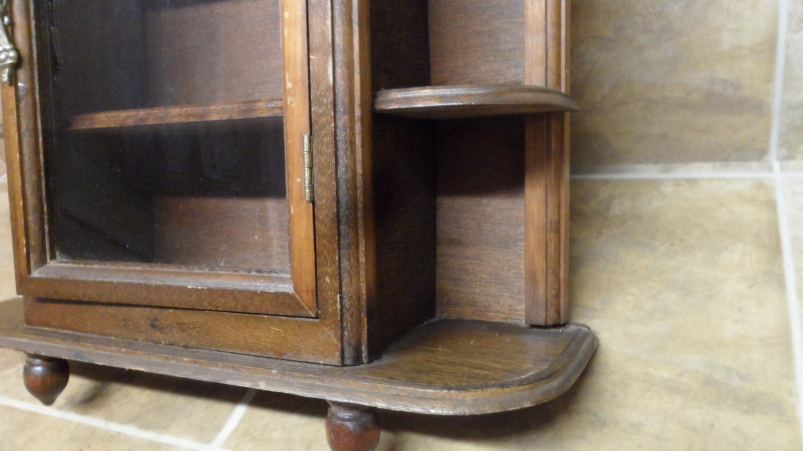 Vintage Large Wood Wall Display Curio Cabinet Knick Knack Shelf Door 17" X 15"