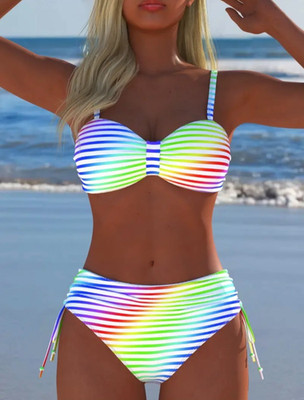 Damen Bikini Hoch taillierter Bikini mit Regenbogenstreifen Gr. S