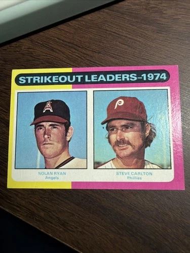 1975 TOPPS MINI NOLAN RYAN STEVE CARLTON HOF STRIKEOUT LEADERS CARD #312 ANGELS