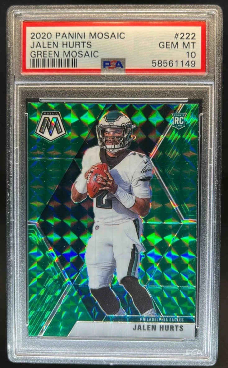 2020 Mosaic Jalen Hurts RC Prizm Green Rookie #222 Eagles PSA 10