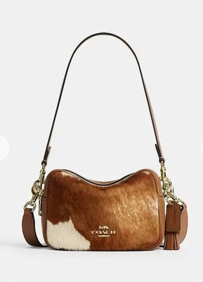 NWT Coach Mini Carey Crossbody Bag In Haircalf With Cow Print Leather CEK71 