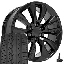 22 Inch Gloss Black 5916 Rims 28545r22 Tires Tpms Set Fits Sierra Yukon