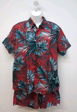 Men's Loose Casual Hawaiian Flower Short Sleeve Shirt And Beach Shorts Set XL
