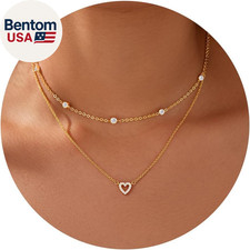 Heart Necklaces for Women, Dainty 14K Gold/Silver Plated Necklace Cute Tiny Gold