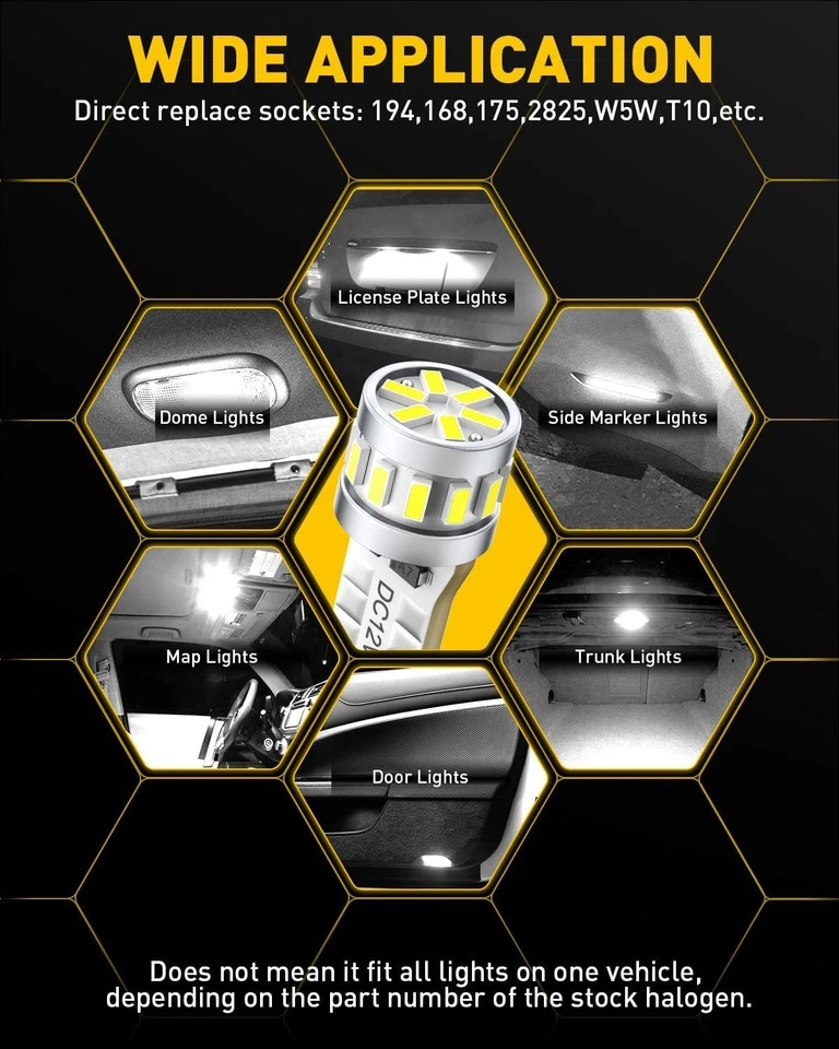 AUXITO Latest 194 LED Bulb 6500K White Super Bright 168 2825 T10 W5W LED Bulb - Image 3 of 4