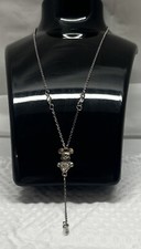 Disney Mikey Mouse Silver  Crystal Dangling Y Necklace 12" Stamped Vintage