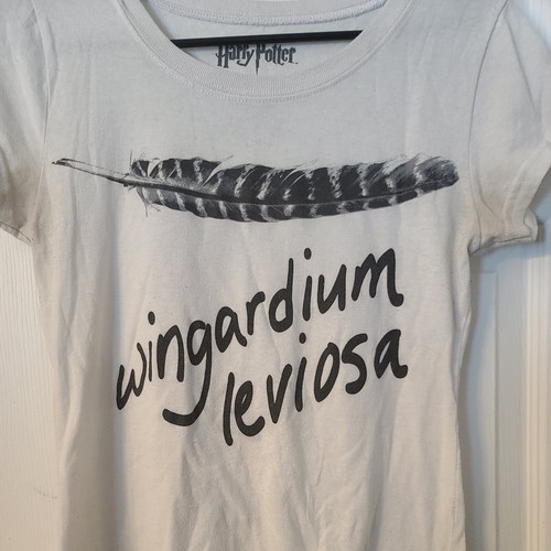 Girl's Harry Potter Hermoine Wingardium Leviosa large s14 T-Shirt white feather - Picture 2 of 10