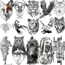 10 Sheets Realistic Tiger Temporary Tattoos Animals For Men Body Armband Soldier