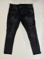 & Denim By H&M Skinny Jeans Black Distressed Button Fly Mens Size 42x32