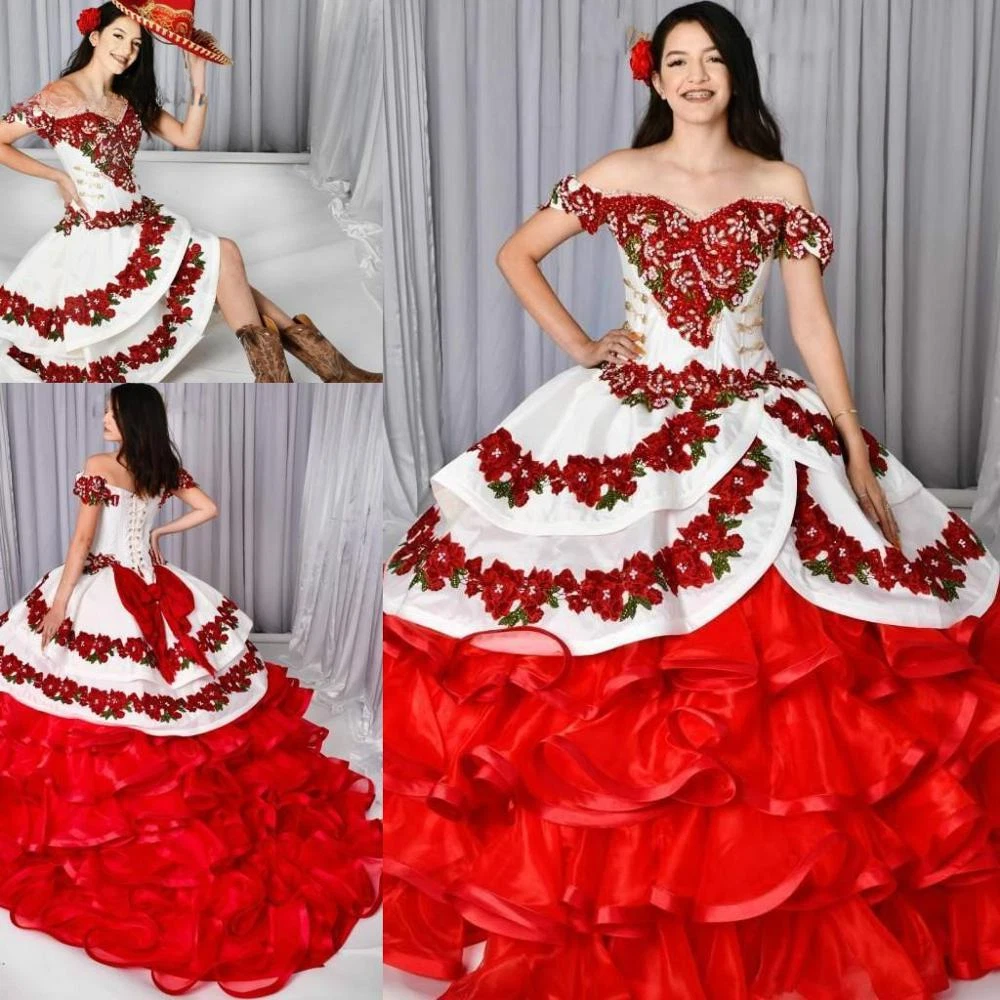 red and white quinceanera dresses