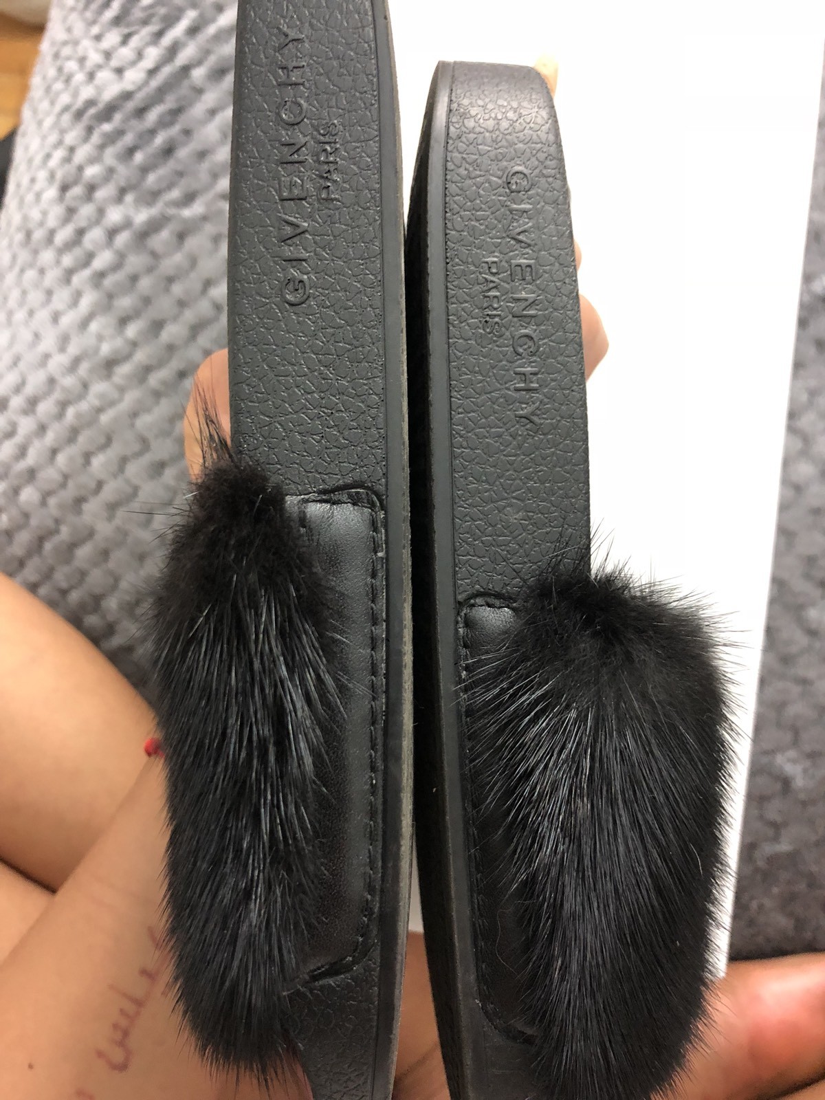 new GIVENCHY black Vison Mink fur logo rubber molded footbed pool slides  EU36 at 1stDibs