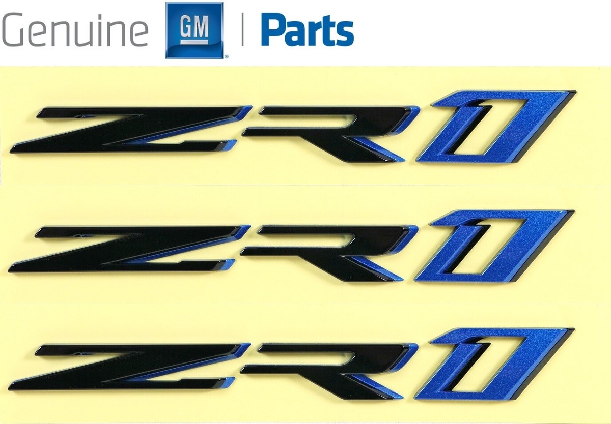 ZR1 C7 Corvette Hood & Rear Bumper Emblems Set Black & Blue OEM GM