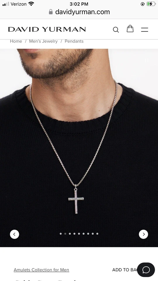 David Yurman 电缆十字架吊坠 带不锈钢项链 26 英寸 带袋 完好 — 第 4/4 张图片