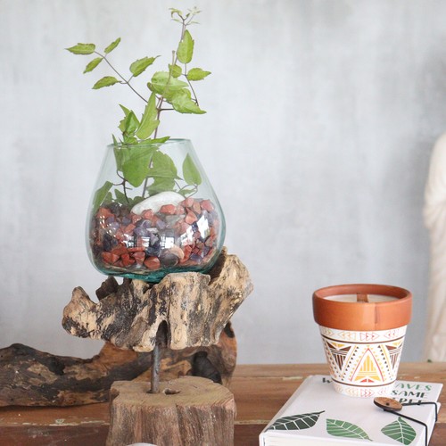 Molten Glass on Wood with Stand Medium Bowl Adorable Home Decoration - Picture 4 of 4