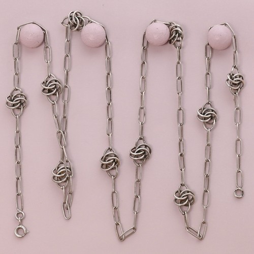 Antique Victorian Infinity Knot Station Link Silver Chain Necklace - Picture 3 of 5