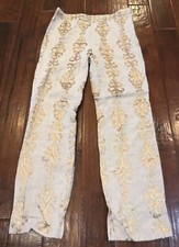 Tory Burch Women's Gold and Cream Linen Blend Ankle Pants Size 4