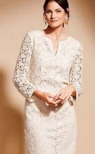 TALBOTS Women's Size 4 Crochet Lace 3/4 Long Sleeve Dress Ivory Beige