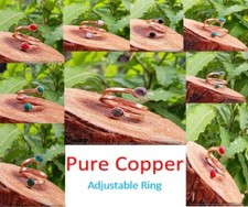 Turquoise Gemstone Birthday Round Pure Copper Handmade Adjustable Rings