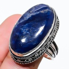 Natural Blue Sodalite Gemstone 925 Sterling Silver Jewelry Ring Size 9 US