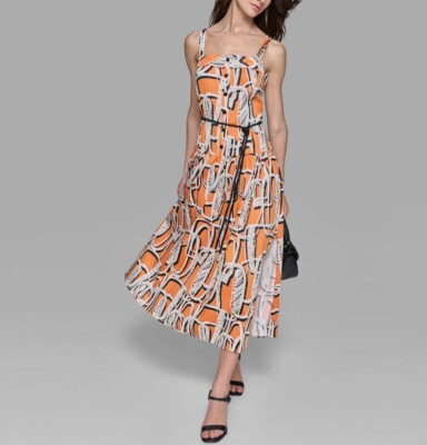 KARL LAGERFELD PARIS Women's Printed Square-Neck Midi Dress SIZE 4 NEW!