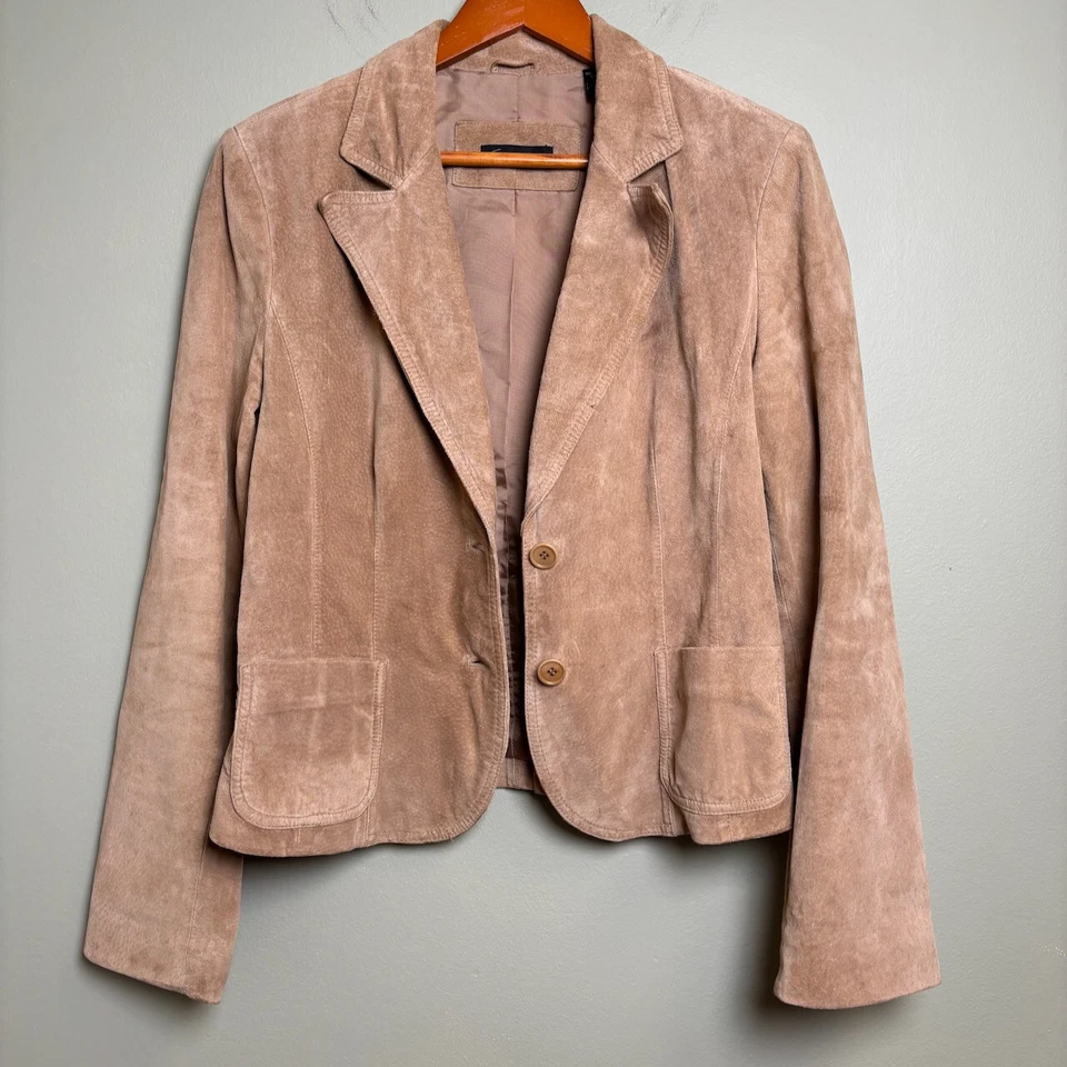 Vintage Context Womens Suede Leather Blazer Jacket Sz L Country Preppy 90s Y2K - Image 3 of 4