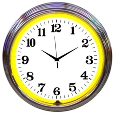 Yellow Neon clock sign 15" new wall  lamp light Neonetics Hand blown glass