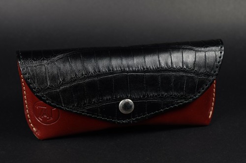 ESTUCHE FUNDA GAFAS ROJO NEGRO MARRON ESTILO RAY BAN GENUINO ALIGATOR / CUERO - Picture 20 of 38