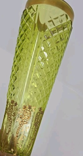 Antique Bohemian Moser Enameled Clear and Yellow Cut Glass Vase 10 1/4 inch - Picture 5 of 17