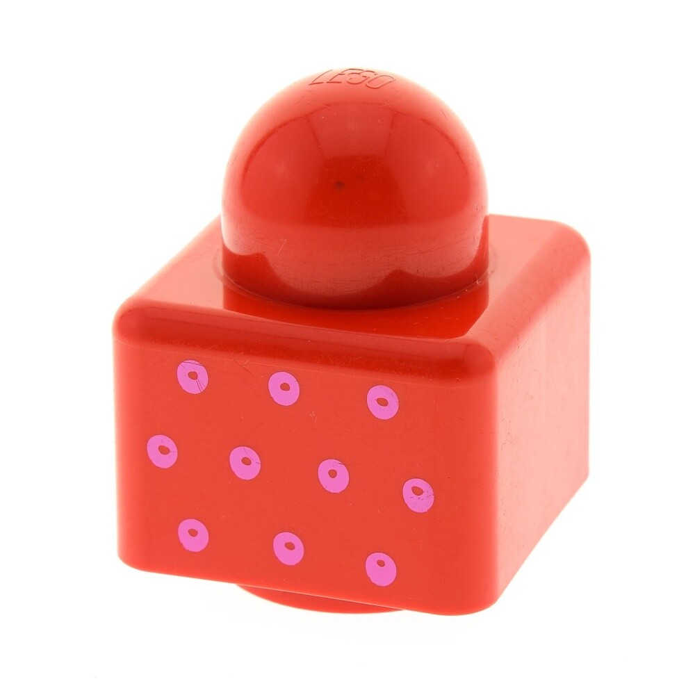 1x Lego Duplo Primo Construction Stone 1x1x1 Red Printed On 10 Rings Pink Baby