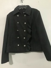 Dkny Donna Karan New York Size Xl Gray Ruffle Double Button Coat Jacket Women