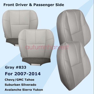 Font Bottom-Top Leather Seat Cover Gray For 2007-2014 Chevy Silverado 1500 2500