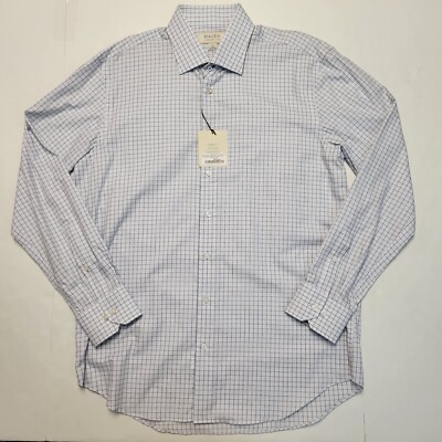 HAGEN Men's XL X-LARGE 17.5 Light Blue Black Graph Check Shirt Long Sleeve NWT 