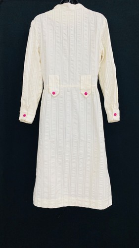 Vintage 1950s white embroidered dress, long sleeve pink floral cotton pin-up M L - Picture 7 of 10