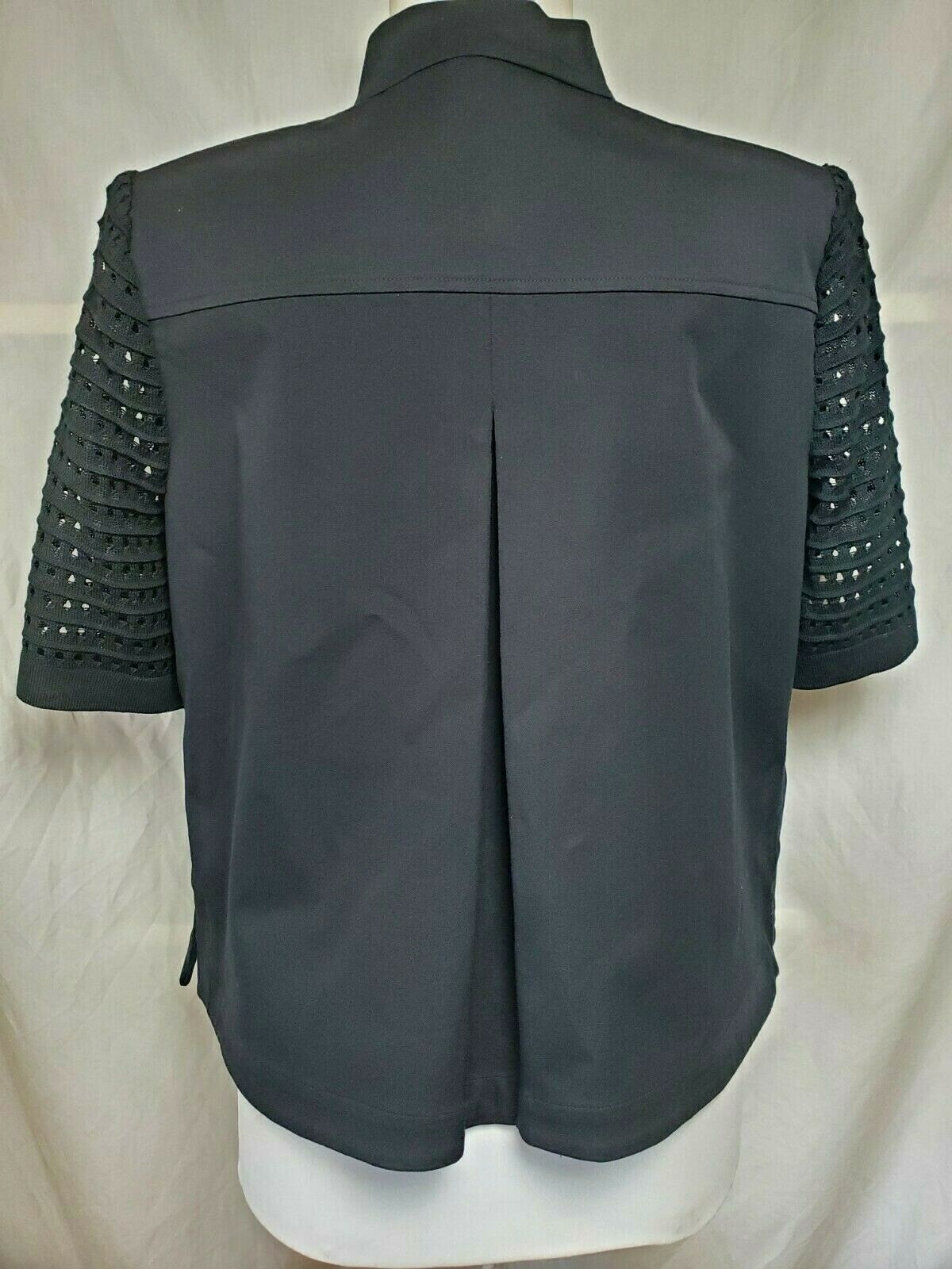 Ming Wang Jacket Topper Sz PS Solid Black Crocheted Short Sleeves Hook