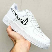 Air Force 1 Custom White Shoes Black Animal Zebra Print Stripe Bold Safari Style